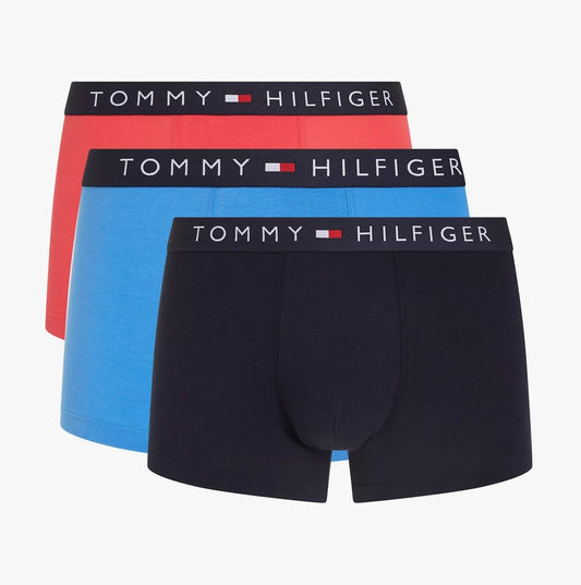 Tommy Hilfiger ORIGINAL LOGO 3 Pack Trunks Men Multicoloured Laser Pink/Desert Sky - Shuperb