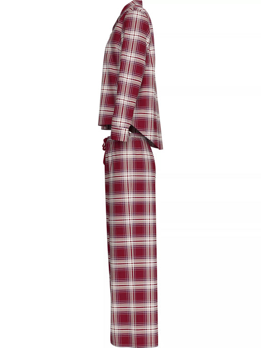 Tommy Hilfiger ORIGINAL Womens Pyjama Set Plaid Check Deep Rouge - Shuperb