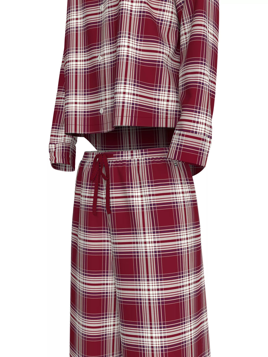 Tommy Hilfiger ORIGINAL Womens Pyjama Set Plaid Check Deep Rouge - Shuperb