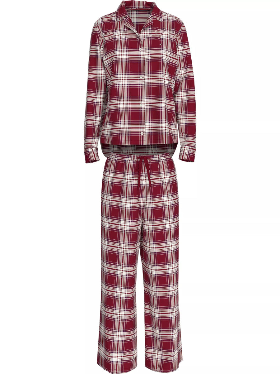 Tommy Hilfiger ORIGINAL Womens Pyjama Set Plaid Check Deep Rouge - Shuperb