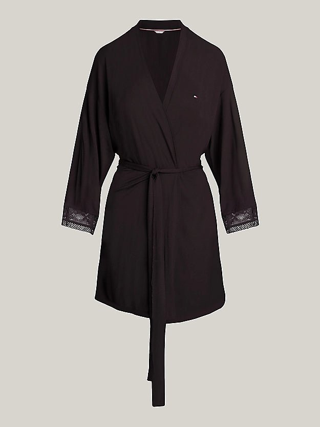 Tommy Hilfiger COMFORT Womens Modal Lace - Trim Kimono Robe Black - Shuperb