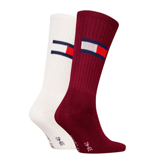 Tommy Hilfiger 2 Pack Trainer Flag Mens Crew Socks Burgundy