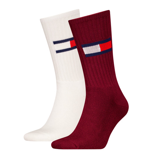 Tommy Hilfiger 2 Pack Trainer Flag Mens Crew Socks Burgundy