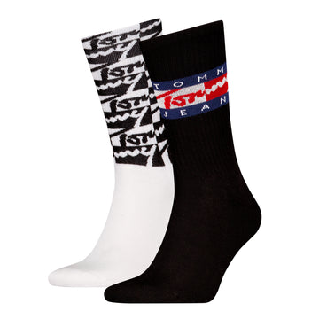 Tommy Hilfiger 2 Pack Trainer Graffiti Mens Crew Socks Black