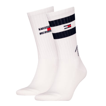 Tommy Hilfiger 2 Pack Trainer Signature Mens Crew Socks White