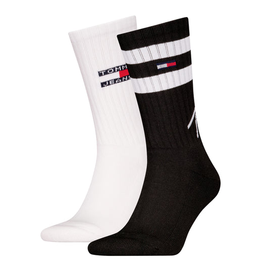 Tommy Hilfiger 2 Pack Trainer Signature Mens Crew Socks Black