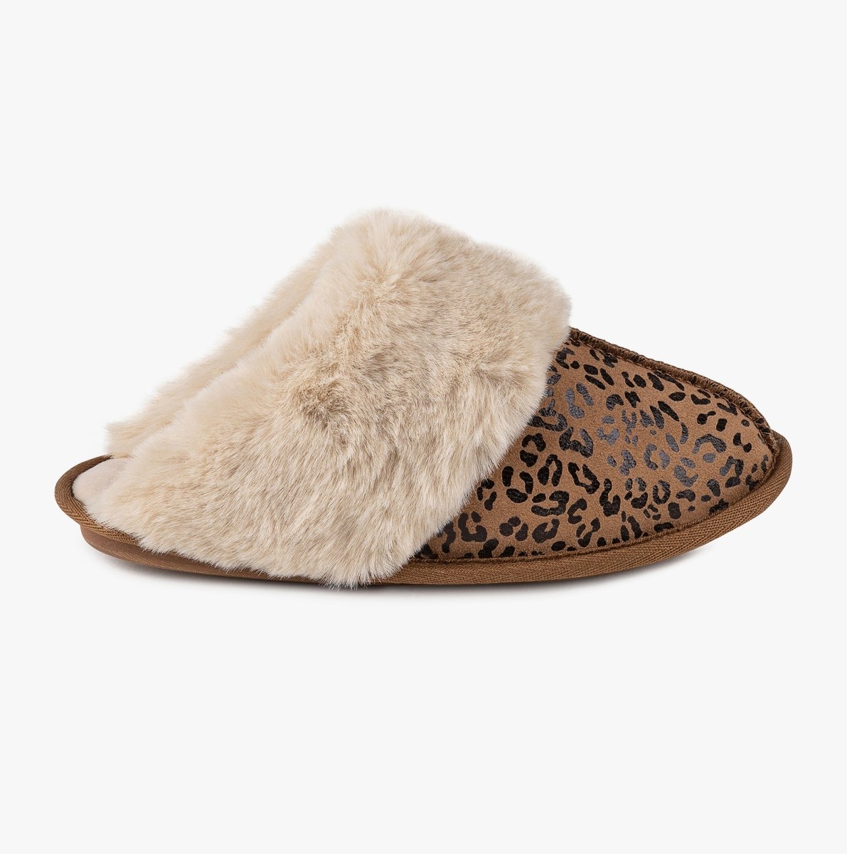 Totes Isotoner REAL SUEDE WITH FUR CUFF Ladies Mule Slippers Multi - Shuperb