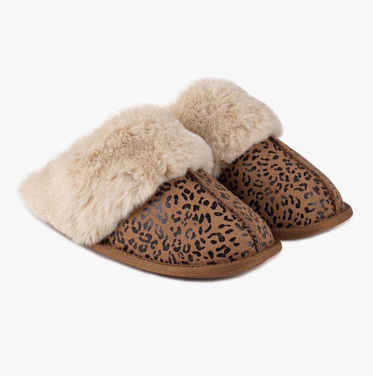 Totes Isotoner REAL SUEDE WITH FUR CUFF Ladies Mule Slippers Multi - Shuperb