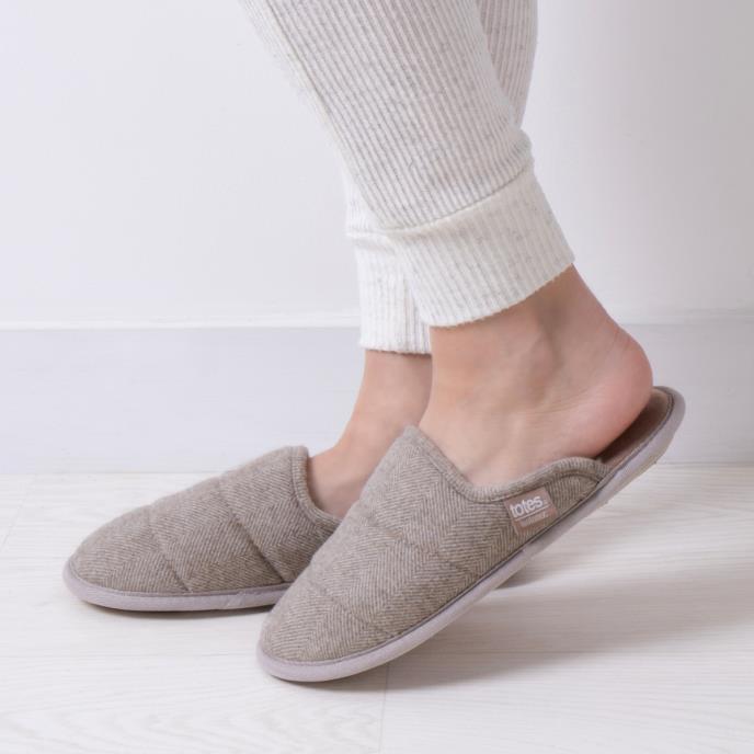 Totes Isotoner HERRINGBONE QUILTED Mule Slippers Womens Mink - Shuperb