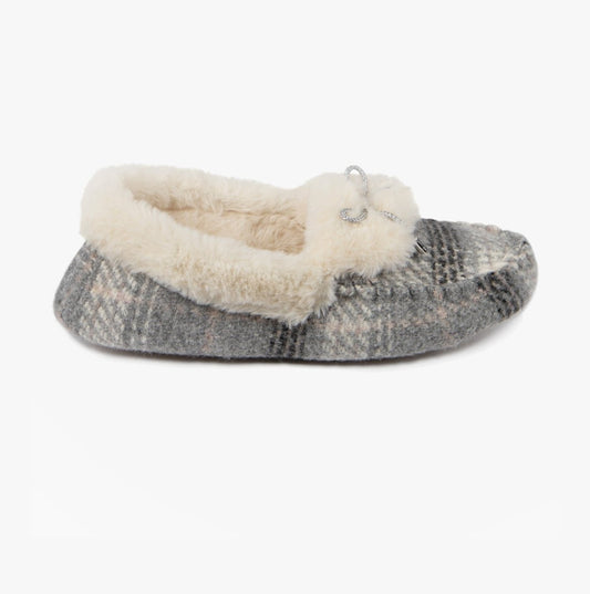 Totes Toasties BRUSHED CHECK Womens Moccasin Slippers Grey - Shuperb