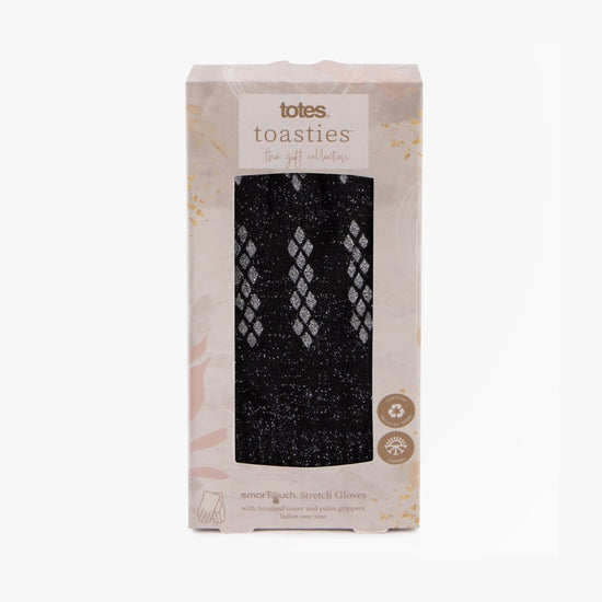 Totes Toasties STRETCH KNITTED SMARTOUCH GLOVES Womens Black Sparkle - Shuperb