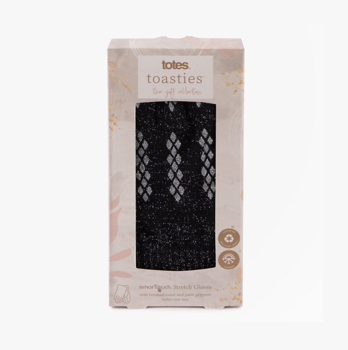 Totes Toasties STRETCH KNITTED SMARTOUCH GLOVES Womens Black Sparkle - Shuperb