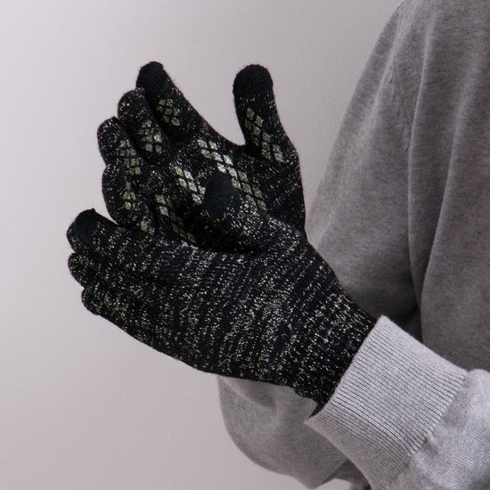 Totes Toasties STRETCH KNITTED SMARTOUCH GLOVES Womens Black Sparkle - Shuperb