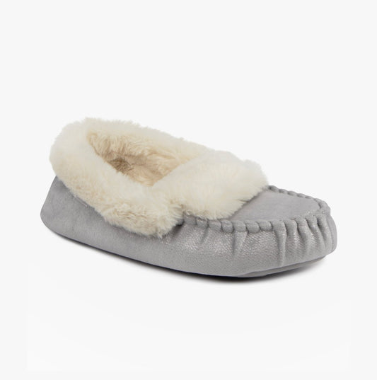 Totes Toasties SPARKLE Moccasin Sippers Womens Grey - Shuperb