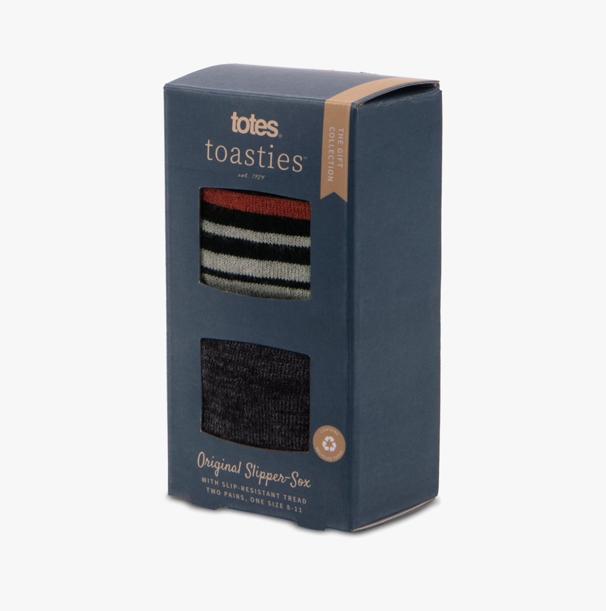 Totes Toasties ORIGINAL Mens Twin Pack Slipper Socks Stripe - Shuperb