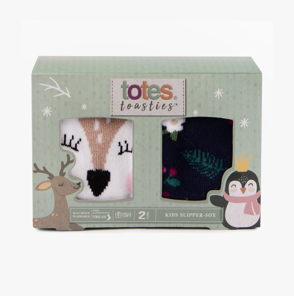 Totes Toasties ORIGINAL Slipper Socks (Twin Pack) Unisex Kids Socks Deer - Shuperb