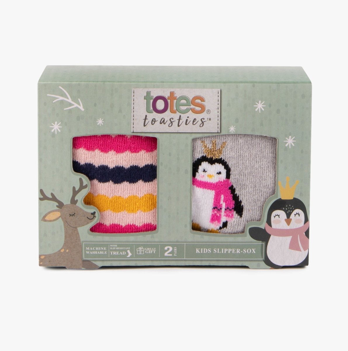 Totes Toasties ORIGINAL Slipper Socks (Twin Pack) Unisex Kids Socks Penguin / Stripe - Shuperb