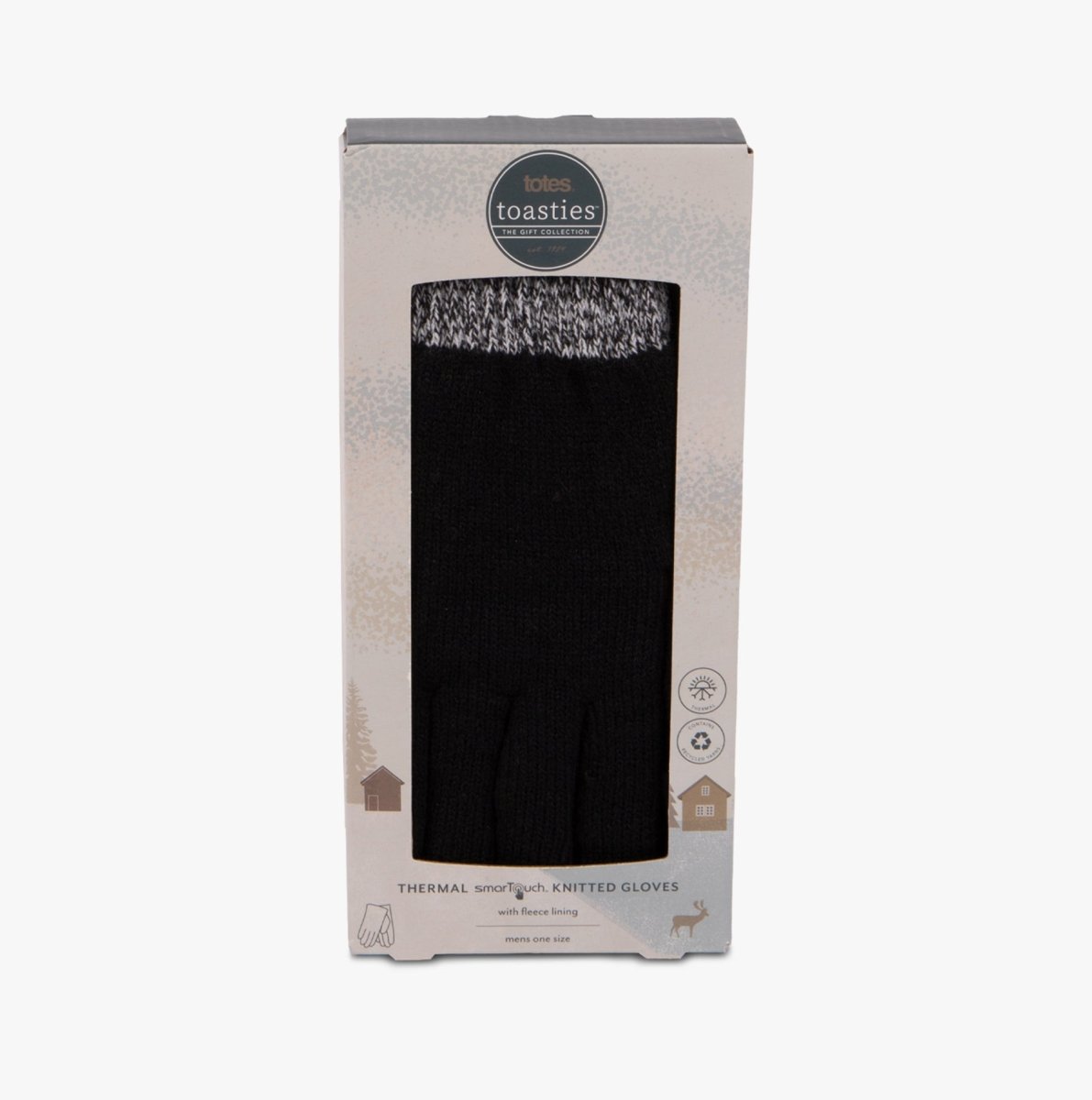 Totes Toasties STRETCH KNITTED SMARTOUCH Mens Gloves Black - Shuperb