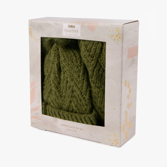 Totes Toasties KNITTED Hat & Scarf Set Womens Khaki - Shuperb