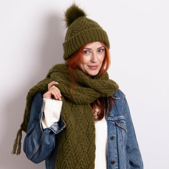 Totes Toasties KNITTED Hat & Scarf Set Womens Khaki - Shuperb