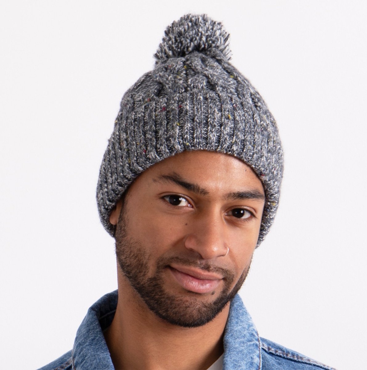 Totes Toasties Knitted Nep Knitted Hat Mens Bobble Grey - Shuperb