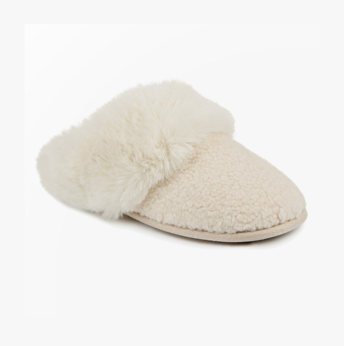 Totes Toasties TEXTURED FAUX FUR MULE Slippers Womens Cream - Shuperb