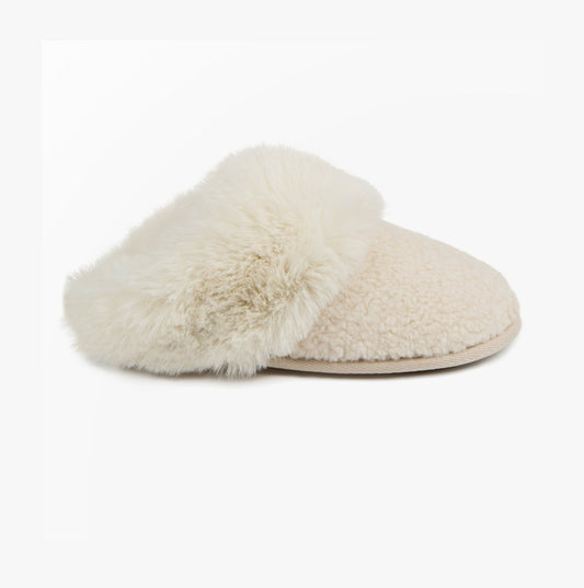 Totes Toasties TEXTURED FAUX FUR MULE Slippers Womens Cream - Shuperb