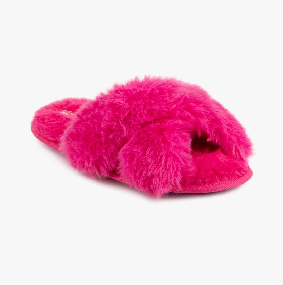 Totes Toasties PLUSH FAUX FUR CROSS OVER Sliders Womens Bright Pink - Shuperb