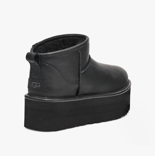 UGG CLASSIC ULTRA MINI PLATFORM Womens Classic Boots Black Leather - Shuperb