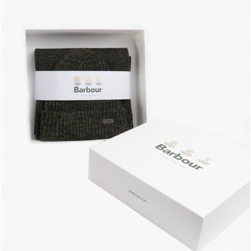 Barbour CRIMDON BEANIE & SCARF Mens Gift Set Olive Twist - Shuperb