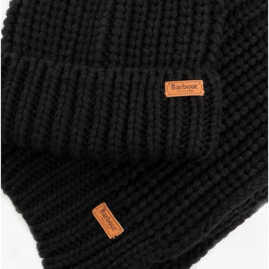 Barbour SALTBURN BEANIE & SCARF Womens Gift Set Black - Shuperb